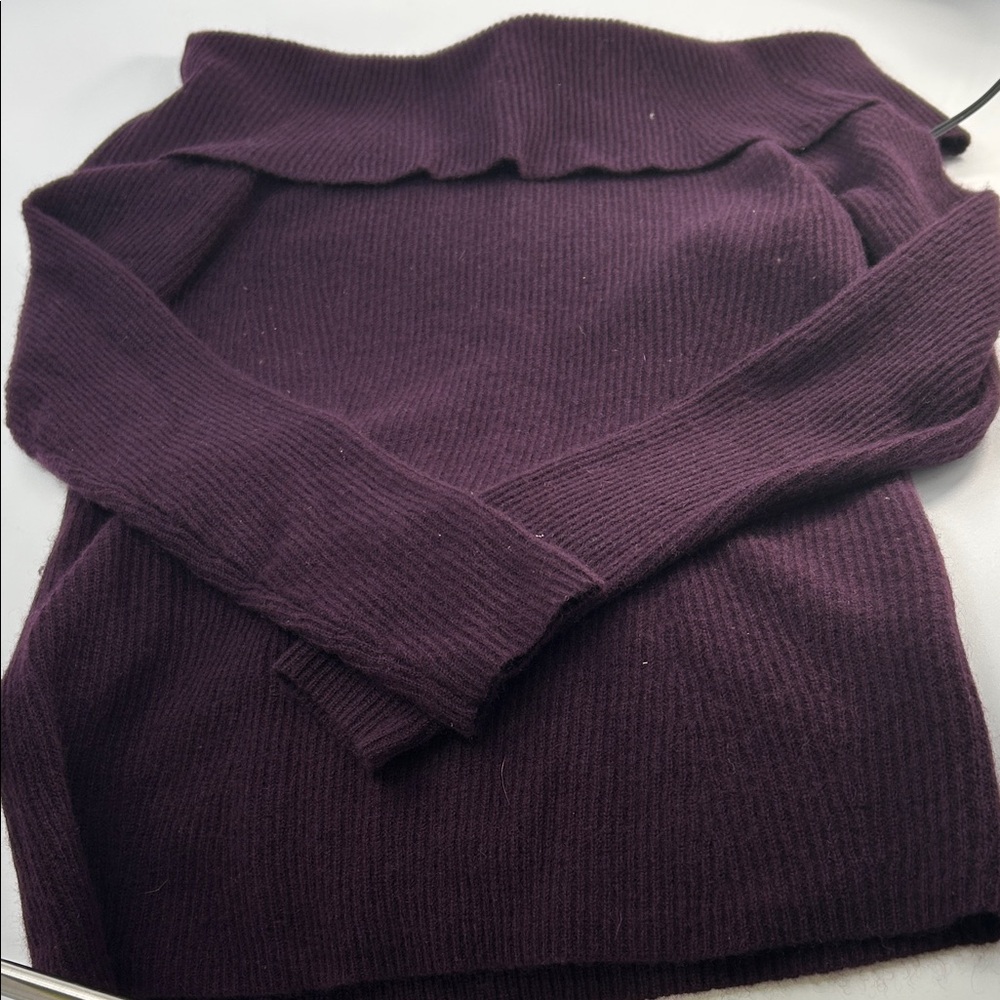 Bloomingdale's Off-the-Shoulder Plum Sweater cashmere - Picture 13 of 16